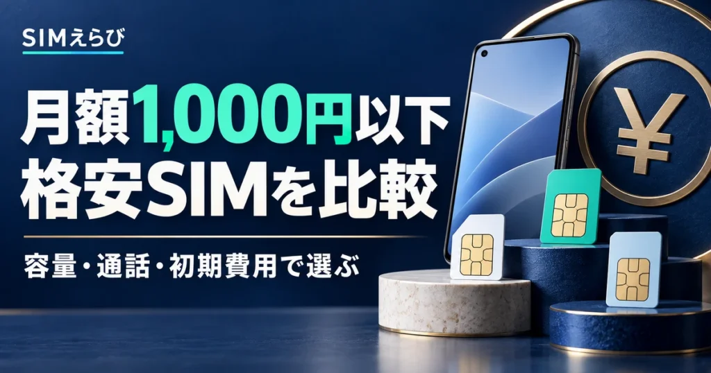 月額1,000円以下の格安SIMを容量・通話・初期費用で比較するSIMえらびのアイキャッチ