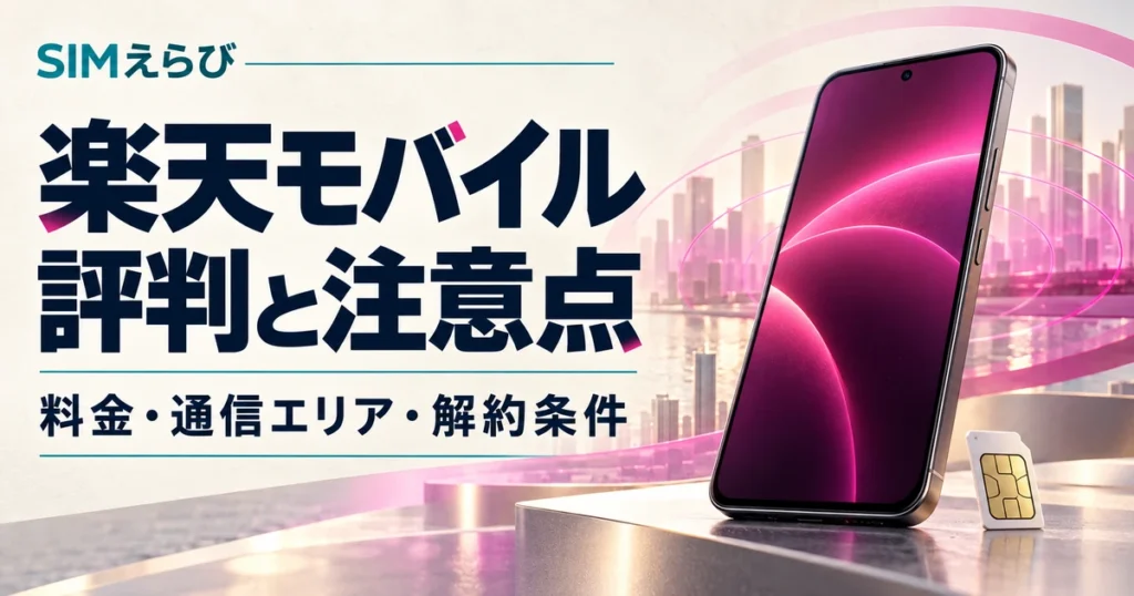 楽天モバイルの評判と注意点。料金・通信エリア・解約条件を解説するSIMえらびのアイキャッチ