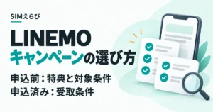 LINEMOキャンペーンの選び方。申込前の特典確認と、申込済みの受取条件を整理。